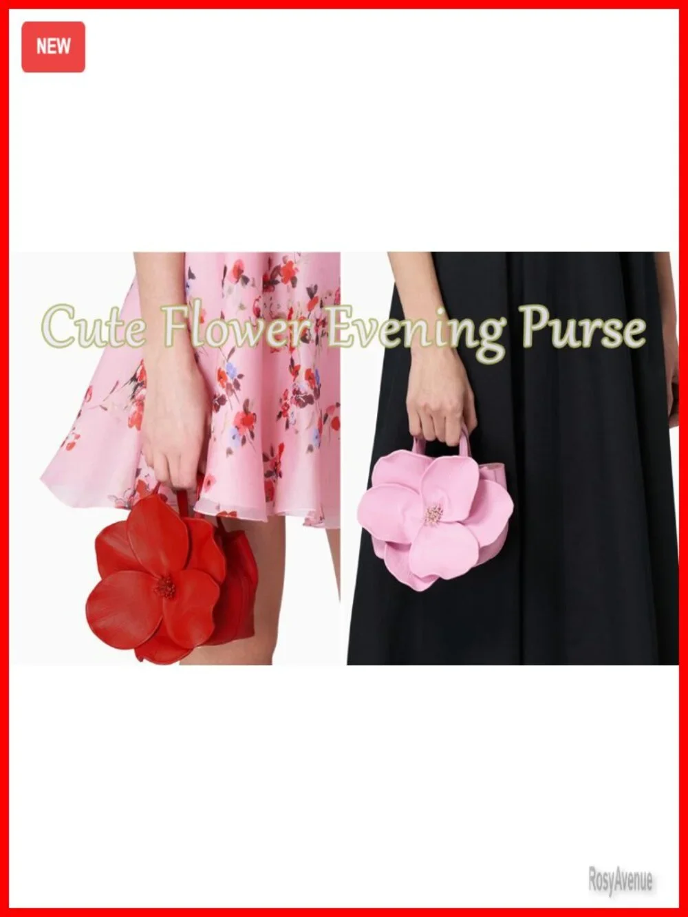 PU Leather Mini Flower Evening Purse Floral Clutch with Chain